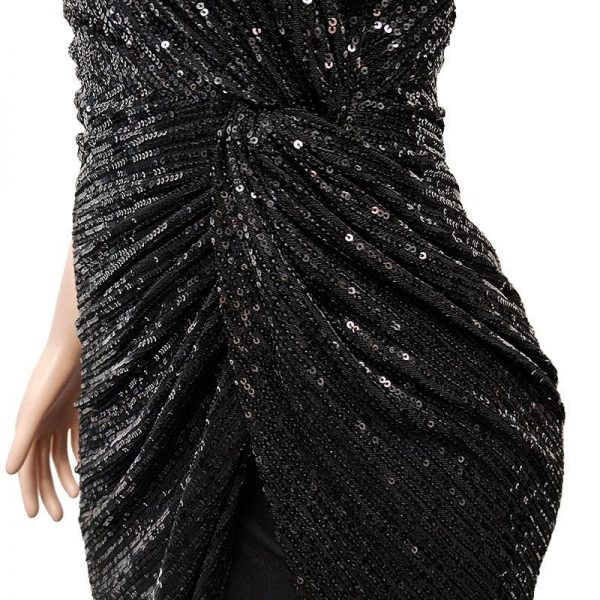 Irregular Sequined Dress Women High Slit One Shoulder Dress Sexy Slim Twised Waisted Party Dresses Summer Sequined Vestidos - Takalr