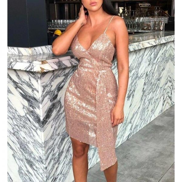 Irregular slim strap sequined dress women strapless cut out bodycon dress clubwear summer  mini sequins vestidos mujer - Takalr