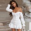 Justchicc White Summer Dress Women Pleated Bodycon zipper Club Party Sexy Dresses long Sleeve Mini Elegant Dress Vestido Bandage - Takalr