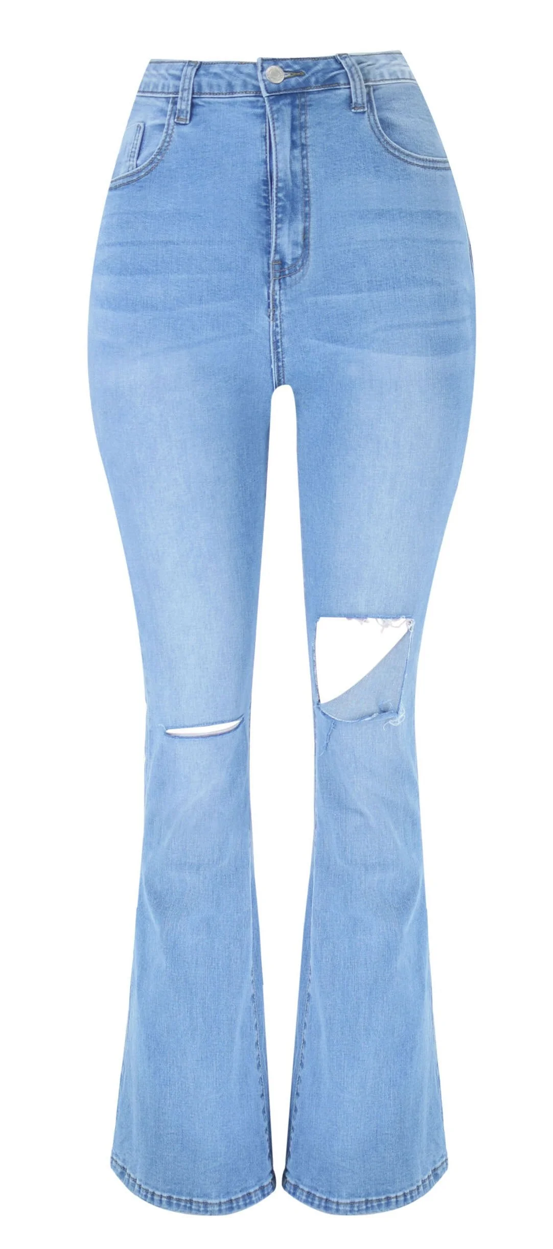 Women High Waist Stretch Jeans Ripped Micro Flare Street Pants - Image 17