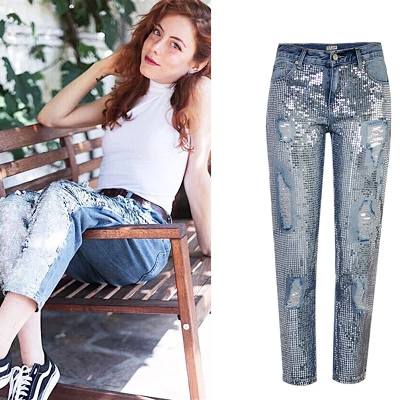 Ripped Jeans for Women Vintage Straight Jeans Woman Denim Pants Light Blue - Image 17