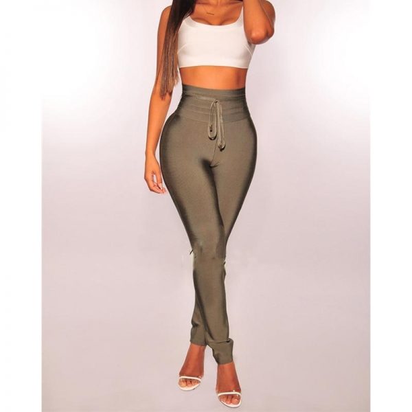 Lace up bandage slim fit pencil pants Women solid skinny high waist pants Summer long trousers sweatpants pantalon - Takalr