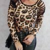 Leopard Print Black T Shirt Ladder Cut Out Long Sleeve T-shirt Women Casual O Neck Summer Tops Women Clothes - Takalr