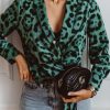 Leopard Print V Neck Wrap Blouse Shirt Women Long Sleeve Shirt Elegant Womens Tops and Blouses Summer Camisas Mujer - Takalr