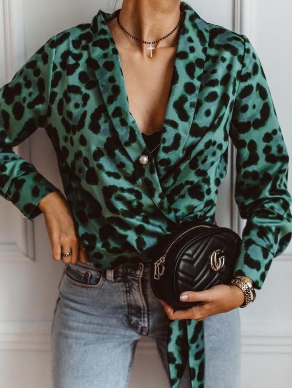 Leopard Print V Neck Wrap Blouse Shirt Women Long Sleeve Shirt Elegant Womens Tops and Blouses Summer Camisas Mujer - Takalr