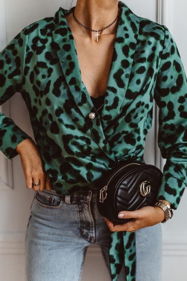 Leopard Print V Neck Wrap Blouse Shirt Women Long Sleeve Shirt Elegant Womens Tops and Blouses Summer Camisas Mujer - Takalr