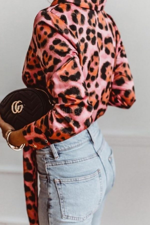 Leopard Print V Neck Wrap Blouse Shirt Women Long Sleeve Shirt Elegant Womens Tops and Blouses Summer Camisas Mujer - Takalr