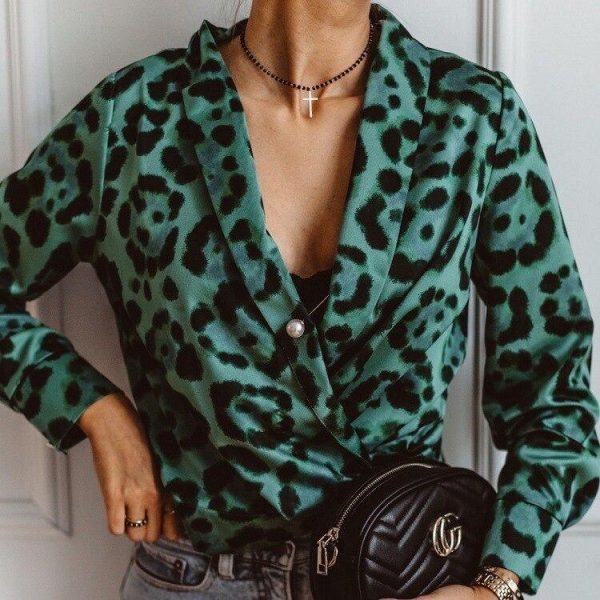 Leopard Print V Neck Wrap Blouse Shirt Women Long Sleeve Shirt Elegant Womens Tops and Blouses Summer Camisas Mujer - Takalr