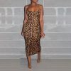 Leopard print chiffon dress women Sleeveless thin strap midi summer dress party dresses robe femme vestidos mujer - Takalr