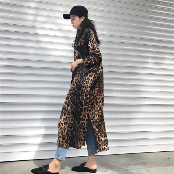 Leopard print shirt dress women long sleeve causal loose split dress Fashion summer streetwear Button up korean dresses vestidso - Takalr