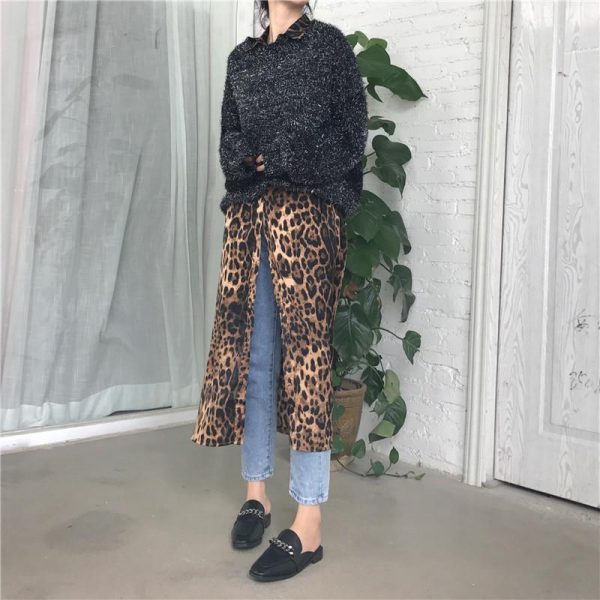 Leopard print shirt dress women long sleeve causal loose split dress Fashion summer streetwear Button up korean dresses vestidso - Takalr