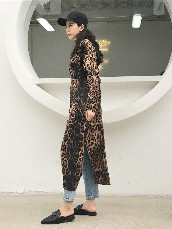 Leopard print shirt dress women long sleeve causal loose split dress Fashion summer streetwear Button up korean dresses vestidso - Takalr