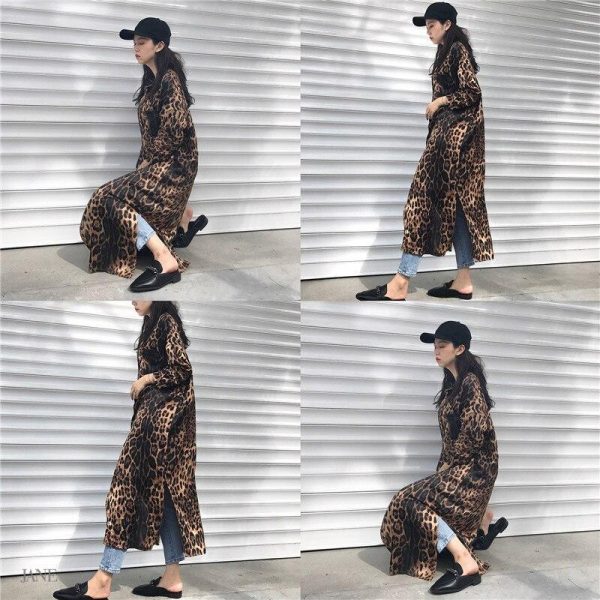 Leopard print shirt dress women long sleeve causal loose split dress Fashion summer streetwear Button up korean dresses vestidso - Takalr