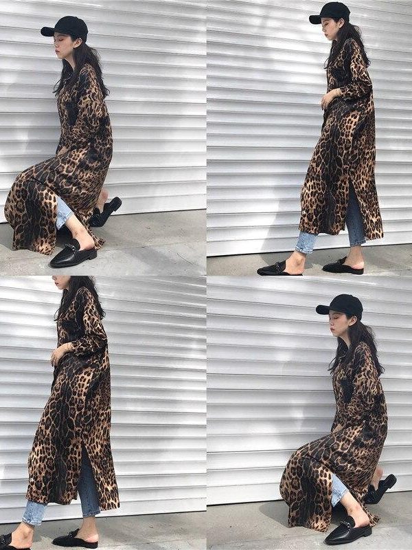 Leopard print shirt dress women long sleeve causal loose split dress Fashion summer streetwear Button up korean dresses vestidso - Takalr