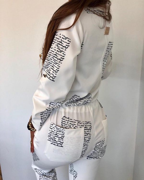 Letter Print Zipper Pocket Drawstring Design Jumpsuit - Takalr