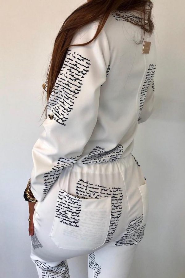 Letter Print Zipper Pocket Drawstring Design Jumpsuit - Takalr