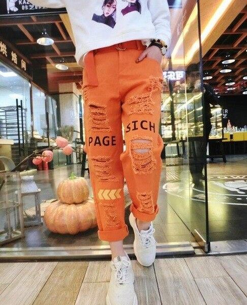 Letter Spliced Women Jeans Holes Pants Loose Candy Color Denim women's pants Autumn Harajuku BF Female Joggers - Takalr