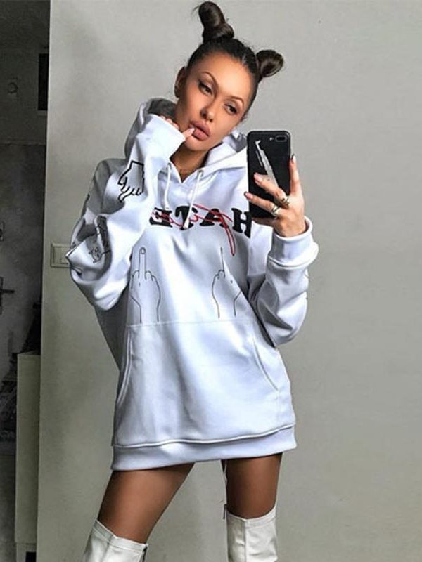 Letter print long hoodies sweatshirt women Casual loose white hooded hoodies Autumn Streetwear Oversized hoody mujer - Takalr