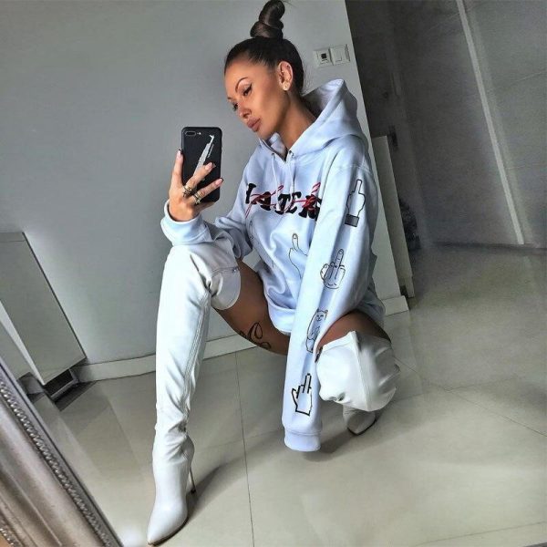 Letter print long hoodies sweatshirt women Casual loose white hooded hoodies Autumn Streetwear Oversized hoody mujer - Takalr