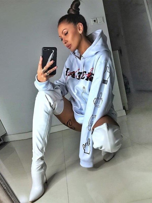 Letter print long hoodies sweatshirt women Casual loose white hooded hoodies Autumn Streetwear Oversized hoody mujer - Takalr