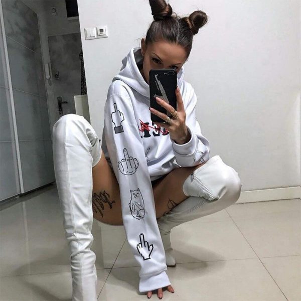 Letter print long hoodies sweatshirt women Casual loose white hooded hoodies Autumn Streetwear Oversized hoody mujer - Takalr