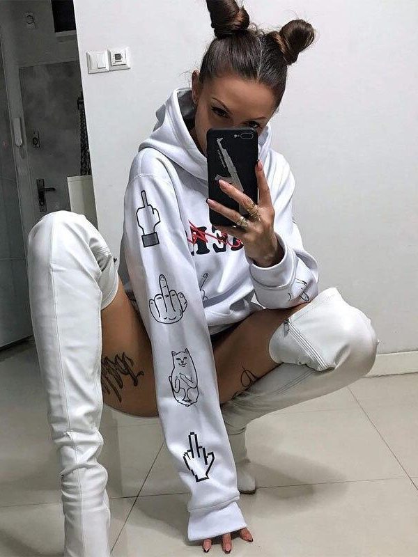 Letter print long hoodies sweatshirt women Casual loose white hooded hoodies Autumn Streetwear Oversized hoody mujer - Takalr