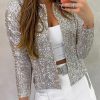 Long Sleeve Open Front Sequin Coat Women Slim Fit Sequined Jacket Spring Fashion Open Stitch Coats - Takalr