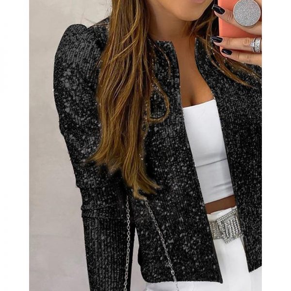 Long Sleeve Open Front Sequin Coat Women Slim Fit Sequined Jacket Spring Fashion Open Stitch Coats - Takalr