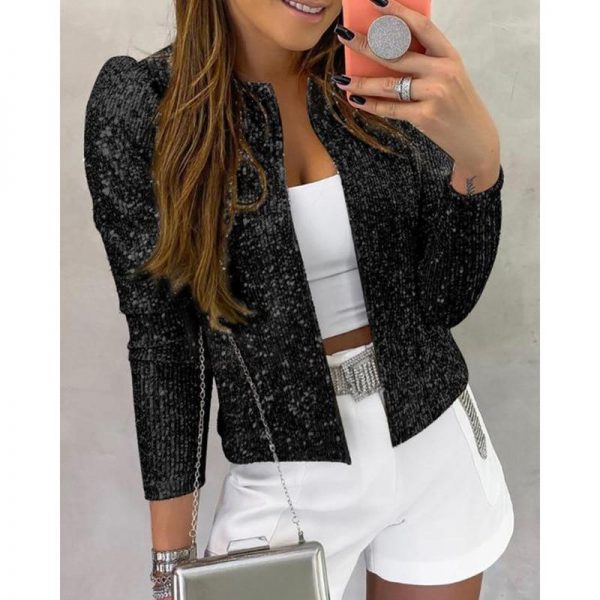 Long Sleeve Open Front Sequin Coat Women Slim Fit Sequined Jacket Spring Fashion Open Stitch Coats - Takalr