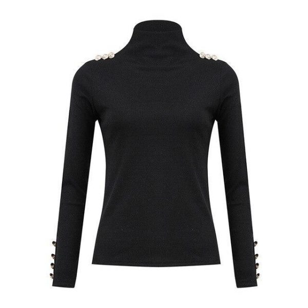 Long Sleeve Shirt Women SkinnyTurtleneck Tshirt Black Yellow Tops Button Shirts Bodycon Women Blouse Sexy Tops and Shirt - Takalr