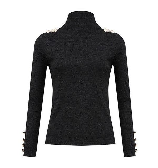 Long Sleeve Shirt Women SkinnyTurtleneck Tshirt Black Yellow Tops Button Shirts Bodycon Women Blouse Sexy Tops and Shirt - Takalr