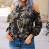 Long Sleeve Tops Fashion Casual  Women Tops and Shirts Long Sleeve O Neck Camouflage Off Shoulder Women Tshirt - Takalr