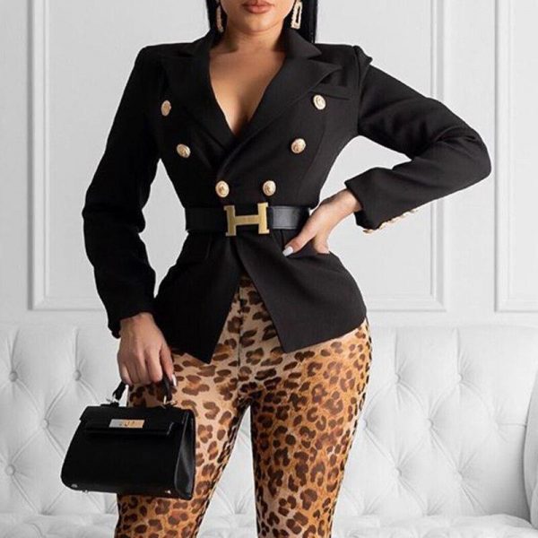 Long Sleeve Turn Down Collar Blazer Jacket Coats Women Double Breasted Solid Slim Suit Jacket Autumn FashionTops No Belt - Takalr