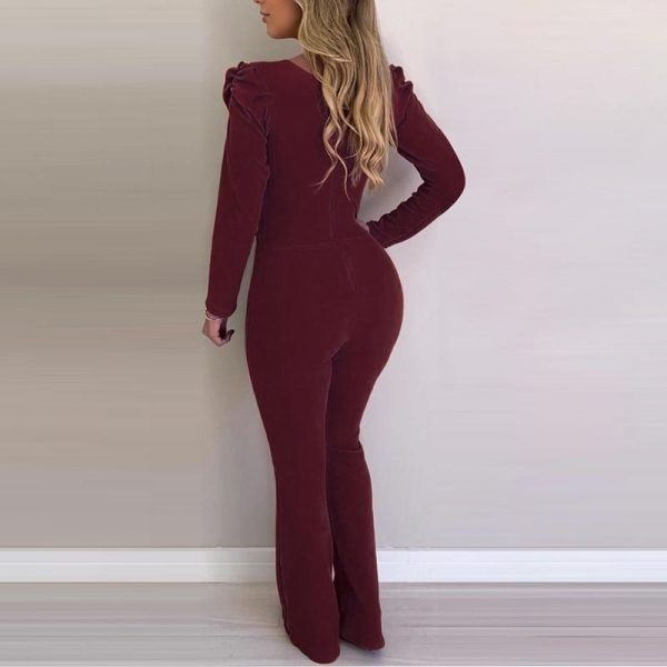 Long sleeve bodycon rompers womens jumpsuit with belt Autumn Elegant office work wear Solid outfits for woman Overalls - Takalr