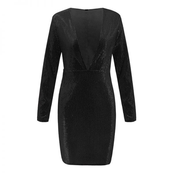 Long sleeve sequin dress women front open v neck dresses Winter fashion slim bodycon nightclub party dress Sequined vestido - Takalr