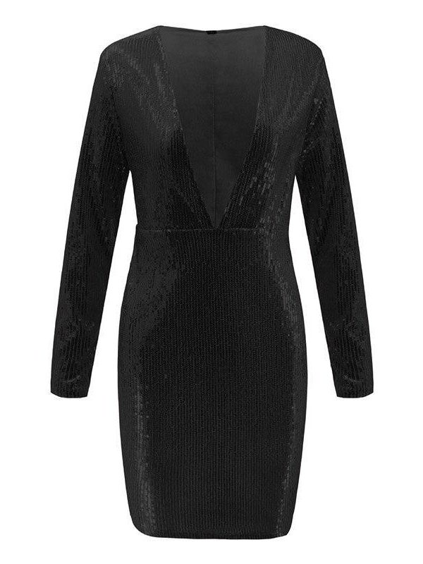 Long sleeve sequin dress women front open v neck dresses Winter fashion slim bodycon nightclub party dress Sequined vestido - Takalr