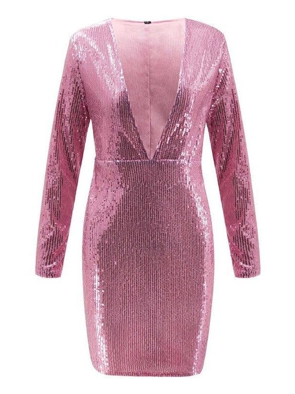 Long sleeve sequin dress women front open v neck dresses Winter fashion slim bodycon nightclub party dress Sequined vestido - Takalr