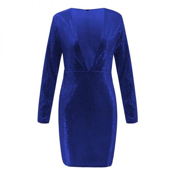 Long sleeve sequin dress women front open v neck dresses Winter fashion slim bodycon nightclub party dress Sequined vestido - Takalr