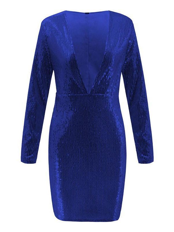 Long sleeve sequin dress women front open v neck dresses Winter fashion slim bodycon nightclub party dress Sequined vestido - Takalr