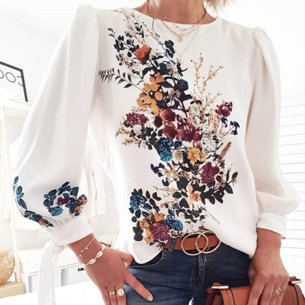 Lovely Bouquet Long Sleeve Top Women O Neck Long Sleeve T Shirt Flower Print Tops Summer Streetwear Blusa Mujer - Takalr