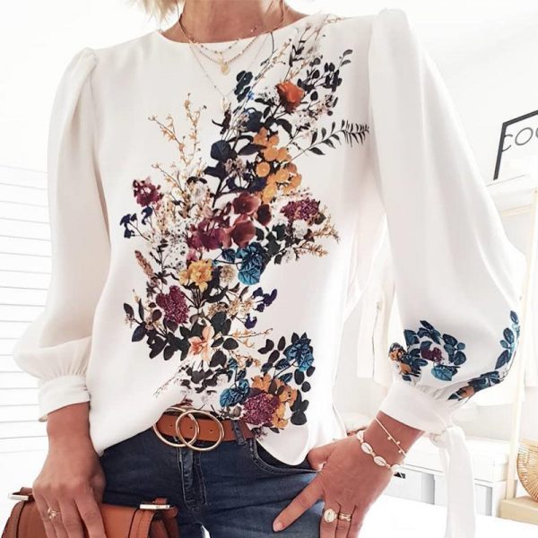 Lovely Bouquet Long Sleeve Top Women O Neck Long Sleeve T Shirt Flower Print Tops Summer Streetwear Blusa Mujer - Takalr