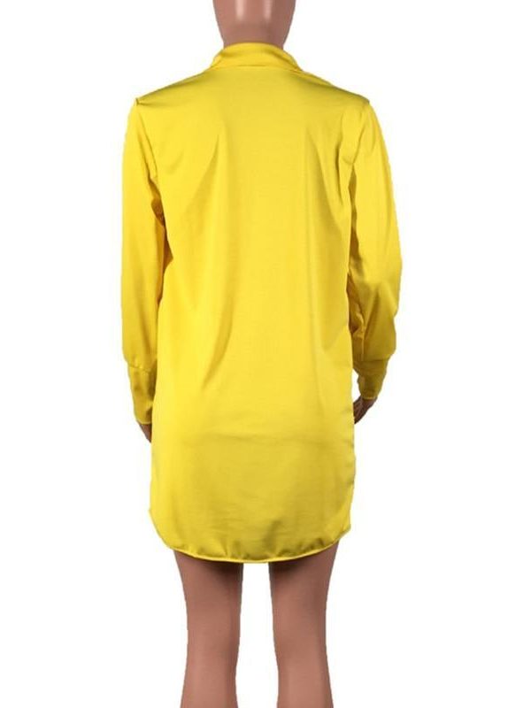 Low cut v neck shirt dress Women long sleeve draped loose dresses Summer 2019 sexy party dress Yellow vestidos mujer 2019 - Takalr