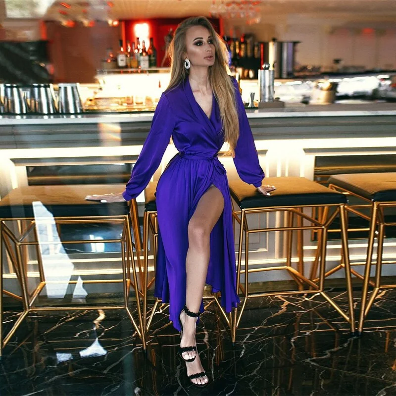 Maxi Long Holiday Boho Fashion Long Dress Lantern Sleeve Deep V Neck Sexy Party Club Elegant Beach Style Vestidos - Image 7