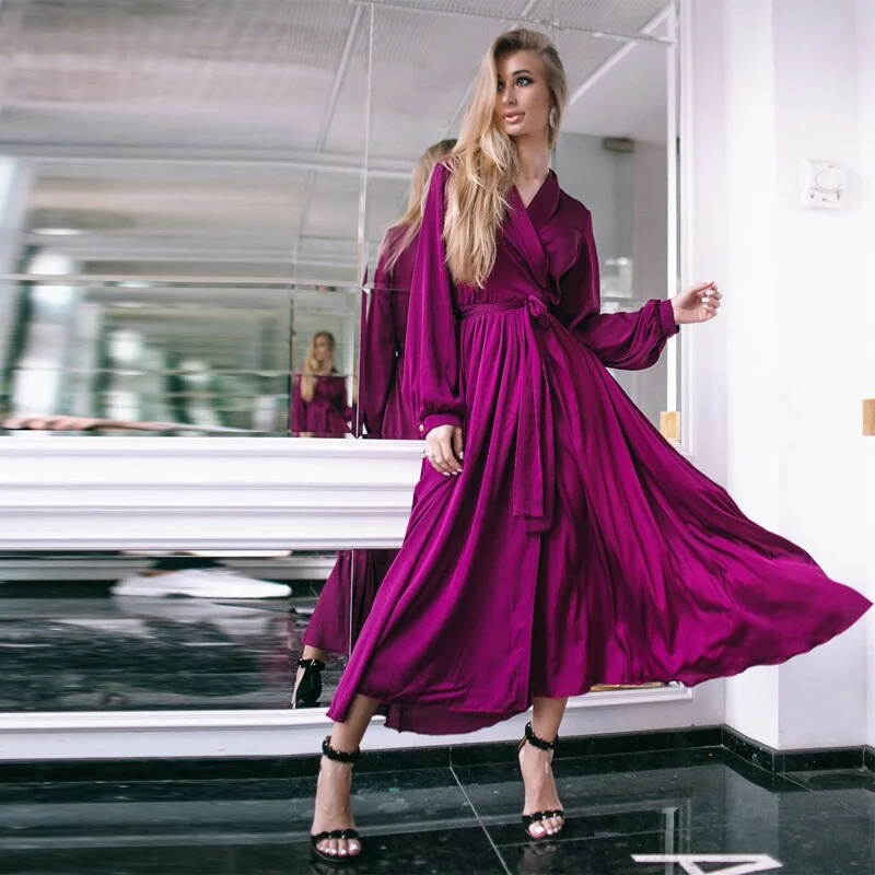 Maxi Long Holiday Boho Fashion Long Dress Lantern Sleeve Deep V Neck Sexy Party Club Elegant Beach Style Vestidos - Image 9