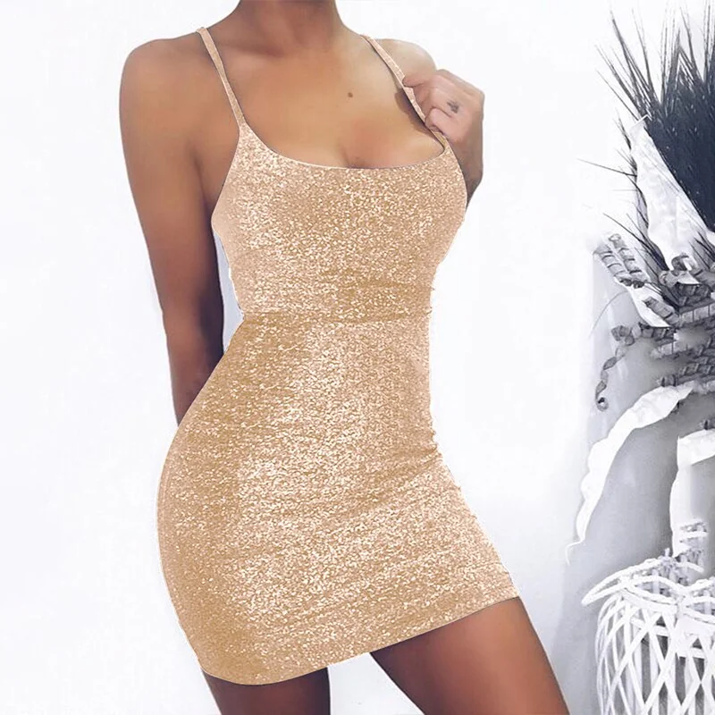 Sexy Shining Round Neck Mini Thght Summer Dress Women Sequins Nightclub Bar X-ilne Sling Dress Arrival - Image 6