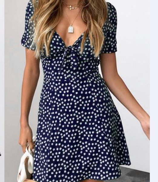 Summer Short Sleeve Floral Boho Dress Party Evening Beach V neck Dress - Takalr