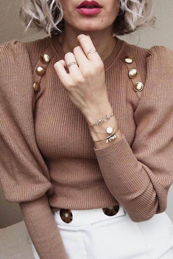 New Women Winter Autumn Sweaters Long Sleeve Button Smil Solid Sweaters - Takalr