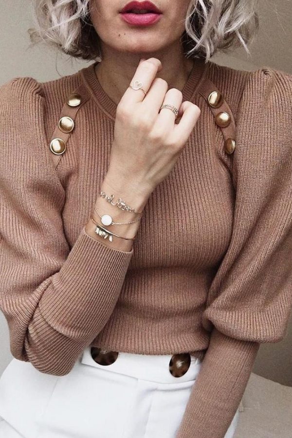 New Women Winter Autumn Sweaters Long Sleeve Button Smil Solid Sweaters - Takalr