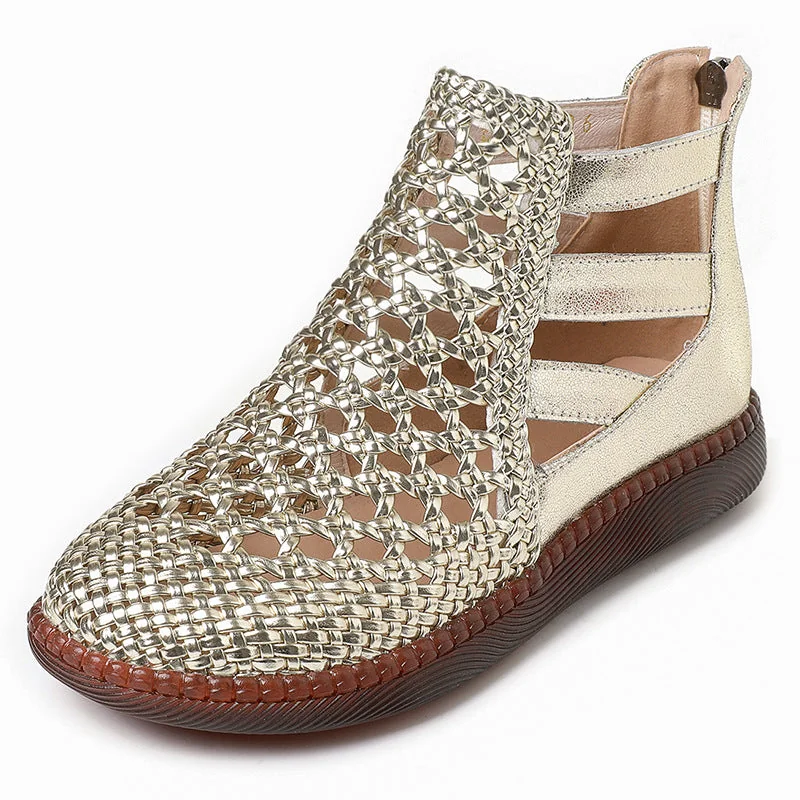 Women Sandals Retro Hollow Leather Ladies Flat Comfortable Casual Shoes - Image 9