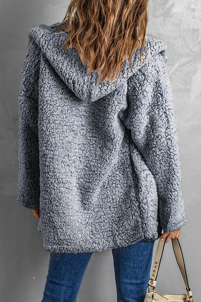 Fleece Thickened Hooded Jacket Women's Mid-length Loose Casual Jacket - Image 15